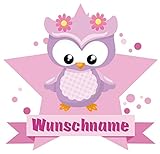 Samunshi® Süße Eule Wandtattoo Türschild mit Name personalisierbar Kinderzimmer Türaufkleber Baby Wandaufkleber in 9 Größen (50x43cm Mehrfarbig)