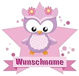 Samunshi® Süße Eule Wandtattoo Türschild mit Name personalisierbar Kinderzimmer Türaufkleber Baby Wandaufkleber in 9 Größen (50x43cm Mehrfarbig)