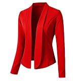 GOKOMO Damen Blazer Kurz Pendler Jacke Elegant Langarm Einfarbig Jacke Für Damen Frühlings und Herbst Jacken Langarm Elegant Modisch Damenjacke(Rot,M)