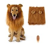 SUNREEK Dog Lion Mane, Lion Mane Wig Costumes for Medium to Large Sized Dog with Ears & Tail, Fancy Lion Hair for Halloween Costume Holiday Photo Shoots Party Festival O