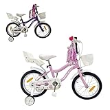 Makani Kinderfahrrad Aurora 16 Zoll Stützräder, Metallrahmen, Korb, Puppensitz, Farbe: