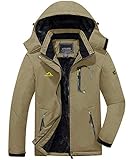 KEFITEVD Softshelljacke Herren Wasserdicht Warm Winter Jacke Herren Winterparka mit Abnehmbarer Kapuze Arbeitsjacke Männer mit Stehkragen Skijacke Regenjacke Khaki XL (Etikett: 5XL)