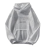 VESNIBA Hoodie Damen Oversized Pulli Langarm Sweatshirts Letter Print Hoodies Lässiges Übergroßer Hip Hop Farbblock Pullover Hoodies Stitching Tops Bluse Langarmshirt（Grau_a71,S）