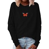 Geilisungren Weihnachten Tops Damen Langarm O-Ausschnitt Weinglas Druck Pullover Lustige T-Shirt Weihnachtsmuster T-Shirts Urlaub Casual Sweatshirt Übergroße B