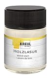 Kreul 78501 - Farbintensive Acryl Holzlasur, 50 ml Glas in weiß, für unbehandeltes, natürliches Holz und saugende Naturpapiere, fließend - flüssige Farbe auf Wasserb