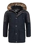Indicode Herren Armando Winterjacke mit Abnehmbarer Kunstfell-Kapuze | Warmer Winterparka aus 50% Wolle Kurzmantel Herrenjacke Parka Outdoorjacke Lange Winter Jacke für Männer Navy Mix M