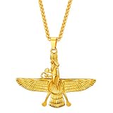 U7 Iranische Persische Symbol Faravahar Anhänger Halskette 18k vergoldet Zoroastrismus Amulett mit 50+5cm Weizenkette Männer Jungen Modeschmuck