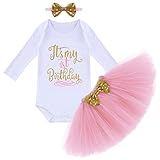 FYMNSI Baby Mädchen Es ist Mein 1. Geburtstag Outfit Kleinkinder erstes Geburtstagskleid Pinzessin Tütü Tüll Rock Langarm Strampler Body Pailletten Stirnband 3tlg Bekleidungsset Fotoshooting Kostü