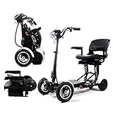 Zusammenklappbarer Elektro-Roller, mobiler Rollstühle, tragbar, leicht, kompakt, 4 Räder, motorisierter Handicap-Scooter mit Sitz für Erwachsene Senioren Behinderte (36 V10 Ah/25 Km, weiß)