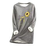 Eaylis Damen Dickes Fleece Druck Sweatshirt Warmes O-Ausschnitt Unterwäsche Top, Langarmshirt trachtenshirt extra lang Petrol Coole T-Shirt für mädchen Sweatshirt Oberteile Bluse Top