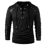 Newanna Herren Kapuzenpullover Hip Hop Streetwear Hoodies Pullover Patchwork Langarm Sweatjacke Sweatshirts Mit Kapuze Gothic Leder Hoodie Herren Casual Sport Baumwolle Slim Fit Lang