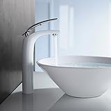Homelody Weiß Chrom Waschtischarmatur hoch Wasserhahn Bad Armatur Badzimmer Einhebelmischer Badarmatur Waschbecken Waschtisch Mischb