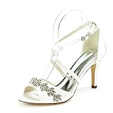 LGYKUMEG High Heels Schuhe für Frauen, Hochzeitsschuhe, Peep Toe Heels, Kleidersandalen Schnalle Riemchen Satin Hochzeitsfeier Prom Schuhe,02,EU35