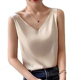 Damen Satin Top Ärmelloses Verstellbares Spaghettiträger-Leibchen Sexy Crop Top für Damen mit V-Ausschnitt Weiche Sommerbluse V-Ausschnitt S