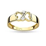 Goldherzring mit 0,4Ct Diamant, 14 Karat Gold (585) | Goldring inklusive Box | Goldring für Frauen (Gelbgold, 67 (21.5))