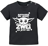 MoonWorks® Baby T-Shirt Yoda Parodie erster oder zweiter Geburtstag lustiger Spruch Geburtstagsshirt Kurzarm 2 ich jetzt Bin schwarz 92/98 (16-24-Monate)