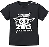 MoonWorks® Baby T-Shirt Yoda Parodie erster oder zweiter Geburtstag lustiger Spruch Geburtstagsshirt Kurzarm 2 ich jetzt Bin schwarz 92/98 (16-24-Monate)