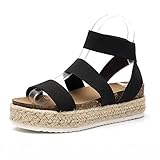 Damen Sandalen Plateau Sommer Flache Espadrilles Keilabsatz 6cm Sandaletten Frauen Schuhe Knöchel Elegante Strand Schwarz Braun Rosa Gr.35-43 (Black,39)