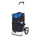 Andersen Einkaufstrolley Royal mit Metallspeichenrad 25 cm und 45 Liter Einkaufstasche Wismar schwarz/blau mit Kühlfach Einkaufswagen Gestell Aluminium klappb