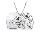 Personalisierte Herz Familienstammbaum Birthstone Halskette Gravur 5 Namen - 925 Sterlingsilber Gold Rose Vergoldung Typ