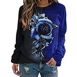 TTWOMEN Damen Rundhalsausschnitt Langarm Lose Pullover Retro Bedruckte Freizeit Sweatshirt Blusenob