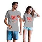 Couple Shirts Valentinstag COOFANIN Musterdruck Kurzarm Rundhalsausschnitt Passende T-Shirts Leicht Dünn Übergröße Lose Baggy Lovers Mr Mrs Honeymoon Frau Freund Geschenke Tops, grau, XXL