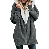 CCOOfhhc Fleecejacke Damen Lang mit Kapuze Plüschjacke Große Größen Fleecemantel Warm Teddy-Fleece Übergangsjacke Reißverschluss Herbst Winter Sweatjacke Fleece Mantel Cardigan O