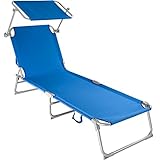 TecTake Gartenliege Sonnenliege Strandliege Freizeitliege mit Sonnendach 190cm -Diverse Farben- (Blau)