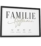 Papierschmiede Familie Herzen | Bild mit Namen | DIN A4 fertig im Holzrahmen (schwarz) | Personalisiert Wohnzimmer Schlafzimmer individuelles Geschenk Wandbild für Z