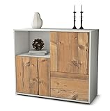 Stil.Zeit Sideboard Adam - Korpus Weiss matt - Front im Holz-Design Pinie (92x79x35cm) Push-to-Open Technik & L