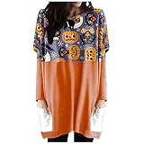 Damen Halloween Laterne Kürbis Druck Shirt Gesicht Kostüm Langarm Tops T-Shirt Bluse Sweatshirts Hemd Mantel Kapuzenpullover Herbst B