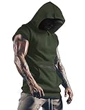 Lomon Herren Tank Top Ärmelloser Workout Sport Fitness Hoodie Muskelshirt für Gym Training Workout Bodybuilding Unterhemden Armeegrün M