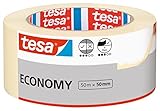 tesa Malerband ECONOMY - Vielseitiges Klebeband für Malerarbeiten ohne Lösungsmittel - Bis zu 4 Tage nach Gebrauch rückstandslos entfernbar, 50 m x 50