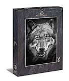 Ulmer Puzzleschmiede - Wolf-Puzzle „Canis Lupus“ – Klassisches 1000 Teile Puzzle – Puzzlemotiv grauer Wolf als Tierportrait - das Tier-Puzzle für Wölfe-F