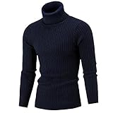 Pokem&Hent Winter Herren Rollkragenpullover Dicken Warm Rollkragenpullover Herren Sweater Pure Color Slim Pullover, marineblau, X-Larg