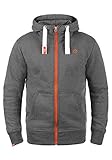 !Solid Benn High-Neck Herren Sweatjacke Kapuzenjacke Hoodie Mit Kapuze Reißverschluss Und Fleece-Innenseite, Größe:M, Farbe:Grey Melange (8236)