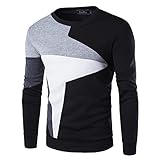 Ying Sweatshirt Herren Modern Urban Slim Fit Trend Mode Farbabstimmung Herren Pullover Frühling Herbst Basic Rundhals Stretch Base Komfortabel Jugend Langarm Jacke C-Black XL