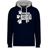 Shirtracer Geschenk für Hundebesitzer - Die mit dem Hund geht - L - Navy Blau/Grau meliert - hundefan - JH003 - Hoodie zweifarbig und Kapuzenpullover für Herren und D