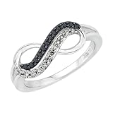 Zwei Reihen Infinity schwarz und weiß Diamant Ring in Sterling Silber (1/5 Karat Gesamtgewicht)