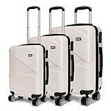 Kono Hartschalen Koffer Trolley Zwillingsrollen Reisekoffer mit Zahlenschloss (Beige, Set)