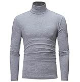 T-Shirt Herren Hoher Kragen/Stehkragen Einfarbig Slim Fit Sportshirt Herren Einfachheit Mode Lassig Langarm Shirt Herren Frühling Herbst Basic T-Shirt H
