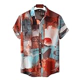 ZYHMD Herren Hemd Kurzarm Freizeithemd Basic Baumwollmischung Sommer Leinenstruktur Shirt Herren Hemd Freizeithemd Kurzarm Gestreift Regular Fit Herren Casual Floral Kurzarm Haw