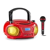 auna Roadie Sing Boombox - CD Player Bluetooth für Kinder, Ghettoblaster mit Sing-A-Long Funktion, USB, UKW Radio, Bluetooth 3.0, LED-Beleuchtung, inkl. Mikrofon,