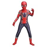 Diudiul Luxus Kids Superheld Spiderman Kostüme für Kinder Action Dress Ups und Zubehör Party Cosplay Kostüm (S(110-120cm), Rot Grau-Kind-C)