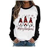 GFGHH Weihnachten Sweatshirt, Pullover Damen mit Schneeflocke Muster, Weihnachtspulli Rentier Drucken Christmas Vintage Langarmshirt Frauen Oberteile Rundhals Xmas Shirt Pulli Sport Top