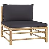 Modulares Mittelsofa mit Sitzpolster und Rückenkissen für Terrasse, Garten und Wohnzimmer, Gartenmöbel, Sofa-Mittelstück, Lounge Outdoor Sofagarnitur, Bambus 65 x 70 x 60