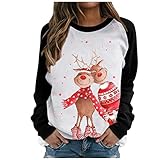 GFGHH Weihnachten Sweatshirt, Pullover Damen mit Schneeflocke Muster, Weihnachtspulli Rentier Drucken Christmas Vintage Langarmshirt Frauen Oberteile Rundhals Xmas Shirt Pulli Sport Top