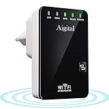 Aigital WLAN Repeater WLAN Verstärker WiFi Signal Booster 300Mbit/s 2,4GHz Wireless Range Extender mit 2 * Ethernet Ports, WPS Taste, mit RJ45 Netzwerkkabel, Kompatibel zu Allen WLAN G