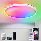 HTNZIRL LED Deckenleuchte Dimmbar, WiFi 30W Deckenlampe RGB Farbwechsel, Badezimmer Lampe Φ30cm Smart Deckenleuchte mit Fernbedienung, kompatibel mit App, Alexa für Kinderzimme Küche W