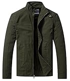 WenVen Herren Leicht Outdoor Jacke Lässige Freizeit Windjacke Klassisch Militär Jacke Military Baumwolle Jacken Grün XL